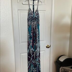 Vanity Blue and Purple Patterned Maxi Dress